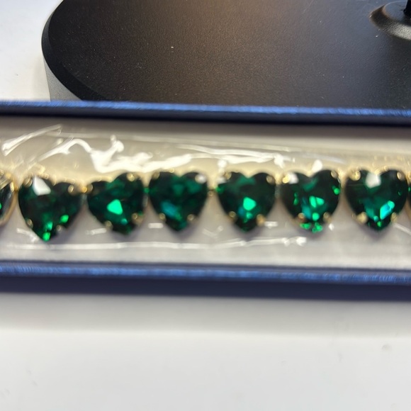 Green Glass Heart Tennis Bracelet in Rosetone (7.50-9.501n) - Picture 2 of 4